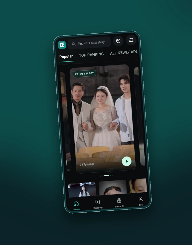 The EpisoShort home screen with featured short dramas.